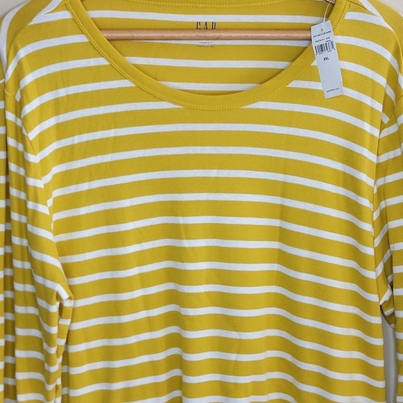 NWT Gap | Yellow White Striped Long Sleeve Scoop Neck Favorite Tee Size XXL - Picture 2 of 4